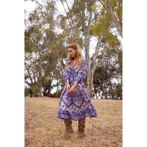 Blue Boheme Kayla Printed Long Dress with‎ Tassels Liberty Blue 100% Cotton S/M